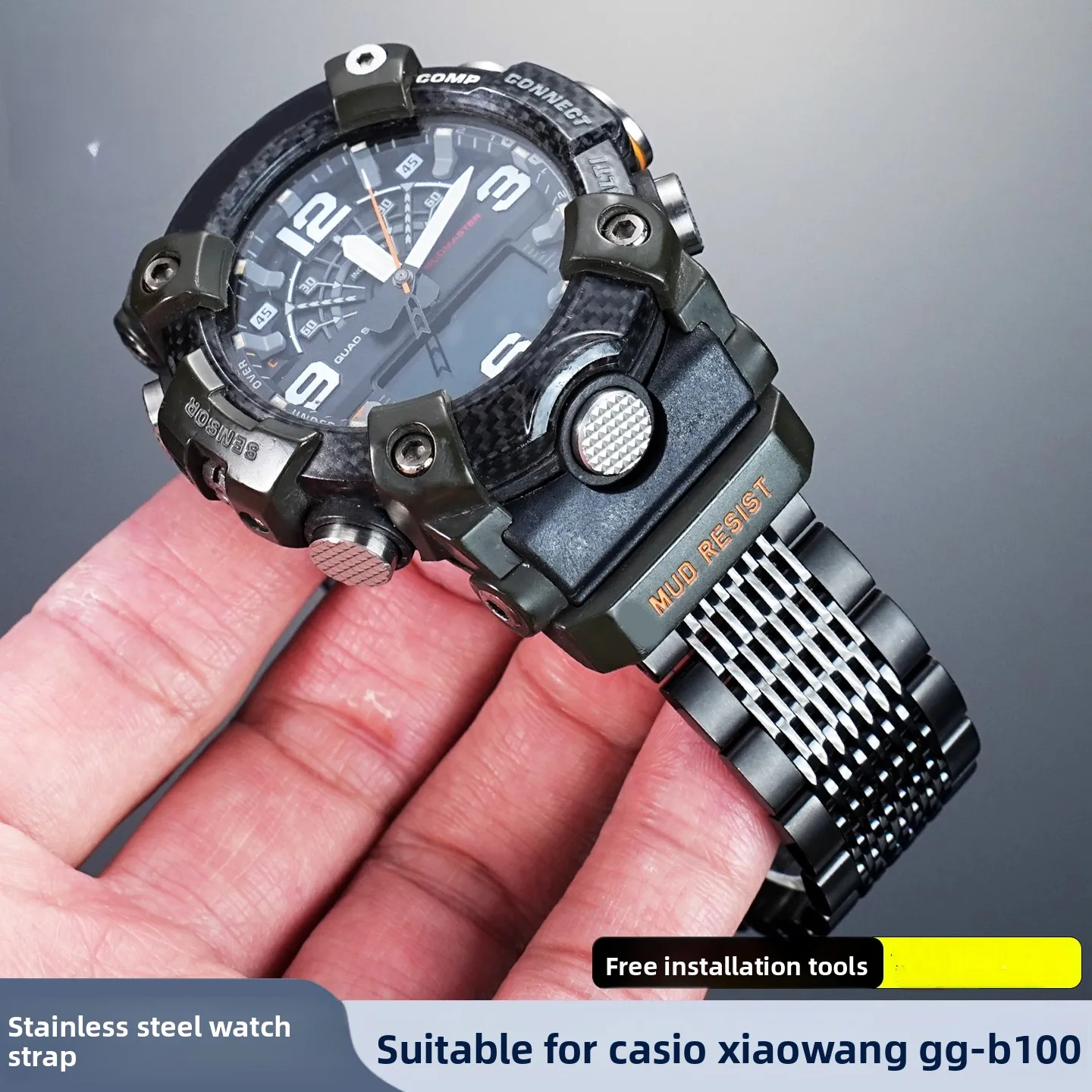 

Modified metal strap For Casio G-SHOCK Little Mud King 5594 GG-B100-1A GG B100 Men stainless steel watch band Bracelet Wristband
