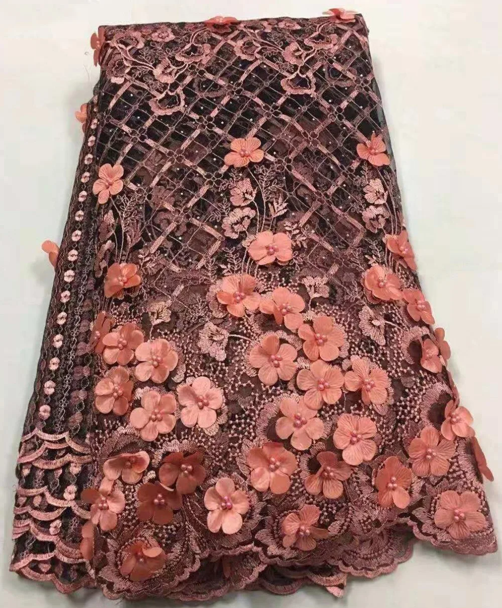 

African Beaded 3D Tulle Lace Fabric 2019 African French Lace Fabric High Quality Nigerian Embroidery Tulle French Lace