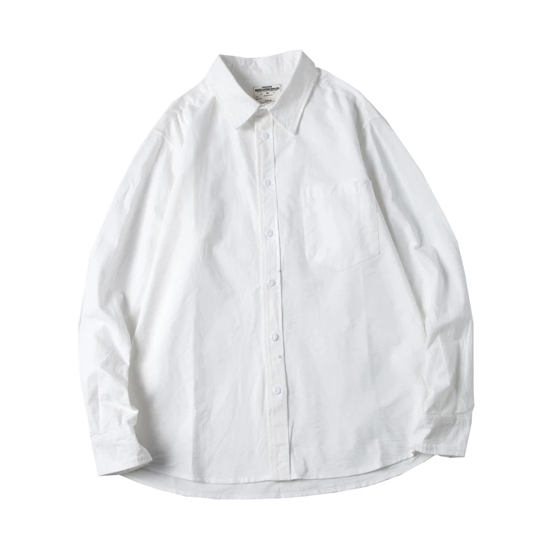 

Японская повседневная рубашка из оксфордской ткани с длинным рукавом для мужчин, весна-осень, для ношения под одеждой, чисто белая, для многослойных образов, базовая рубашка