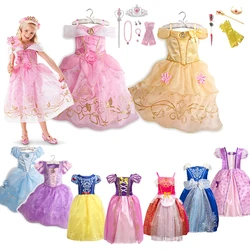 Disney Girls Rapunzel Belle Costume Party Princess Dress Cosplay Snow White Sleeping Beauty Aurora Cinderella Carnival Disguise