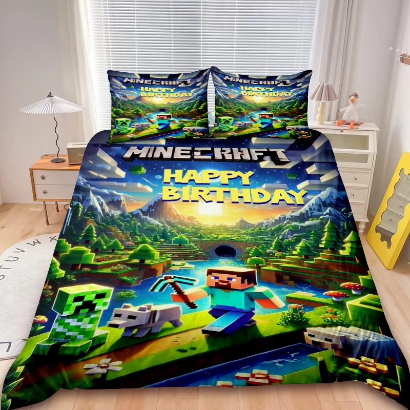 أطفال ماين كرافت 3 قطعة مجموعة غطاء لحاف لعبة ماي وورلد طقم سرير المعزي غطاء الأولاد أطفال للهدايا ديكور غرفة النوم #4
