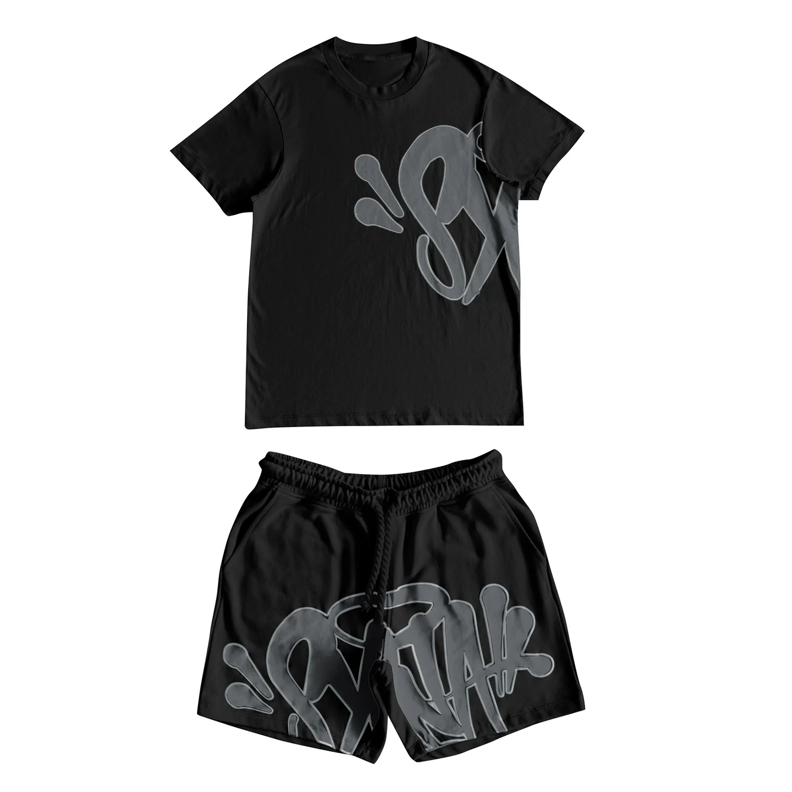 

Street Style Men's Short Sleeve T-Shirt And Shorts Sportswear Casual Hip Hop Print Loose Fit Summer Trendy Brand Set