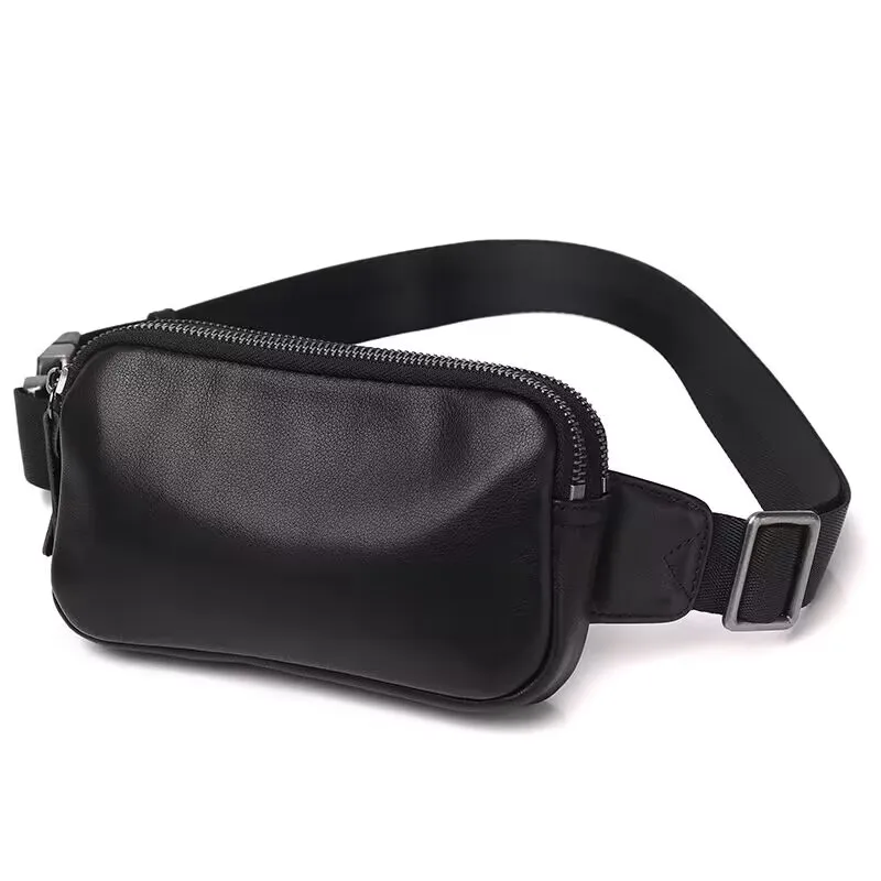 Mini Fanny Packs for Men Genuine Leather Waist Bag for Phone Simple Fashion Messenger Bag Male Easy Travel Sling Shoulder Bag