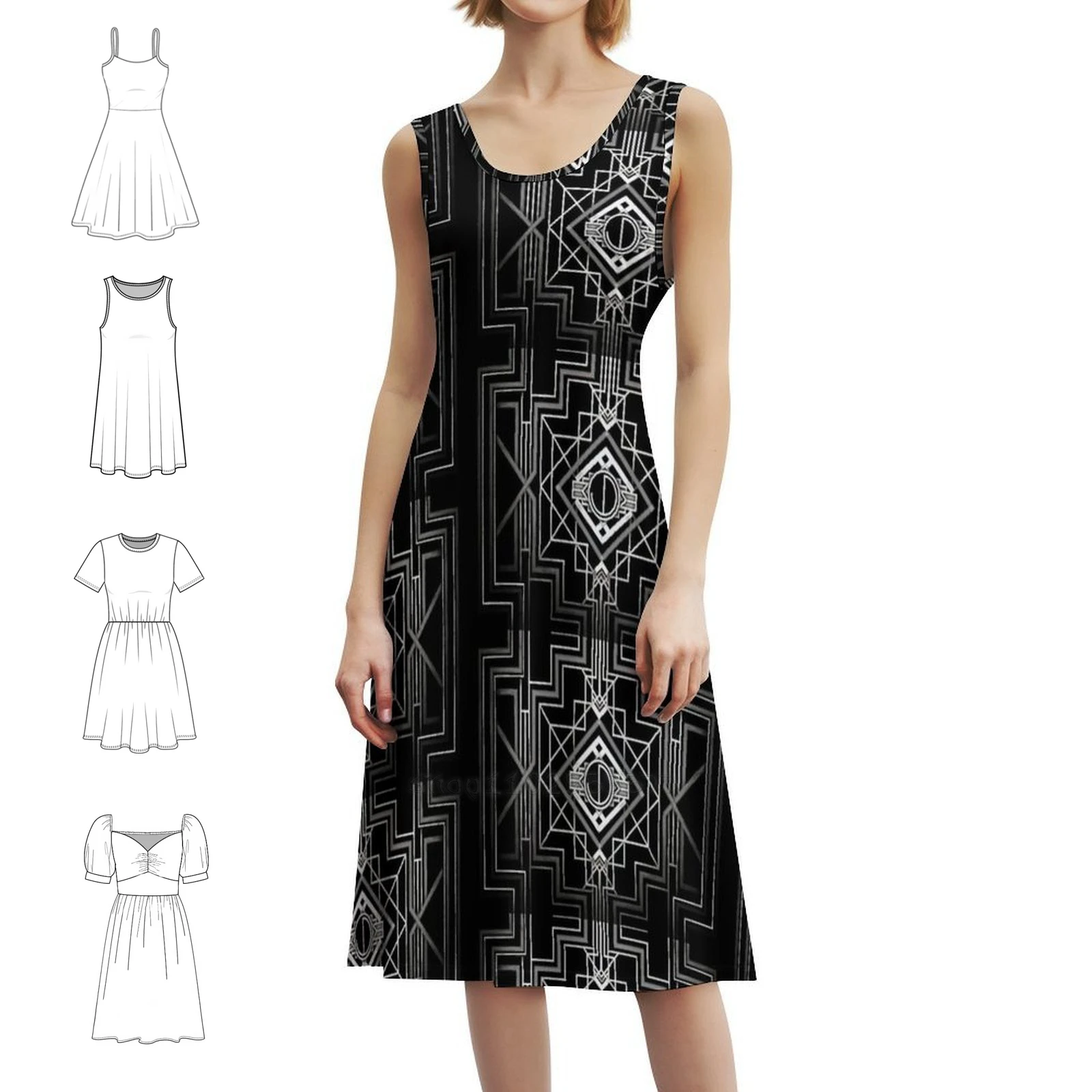 فستان أسود ديكو بريبي قصير للنساء على شكل حرف a فضفاض مناسب فستان يوم غير رسمي Artdeco أسود فضي معدني 20S 1920 حفلة #1