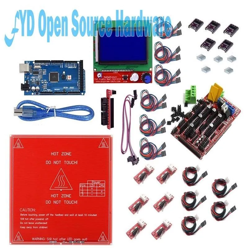 3D Printer Ramps 1.4 kit + Mega2560 + Heatbed mk2b + 12864 LCD Controller + DRV8825 + Mechanical Endstop+ Cables