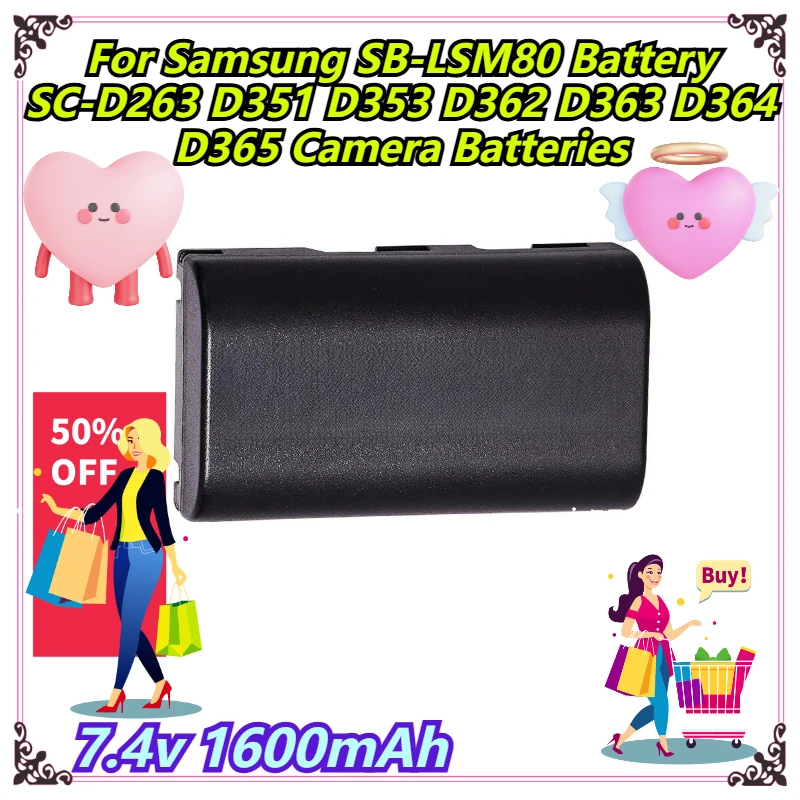 

7.4v 1600mAh For Samsung SB-LSM80 Battery SC-D263 D351 D353 D362 D363 D364 D365 Camera Batteries
