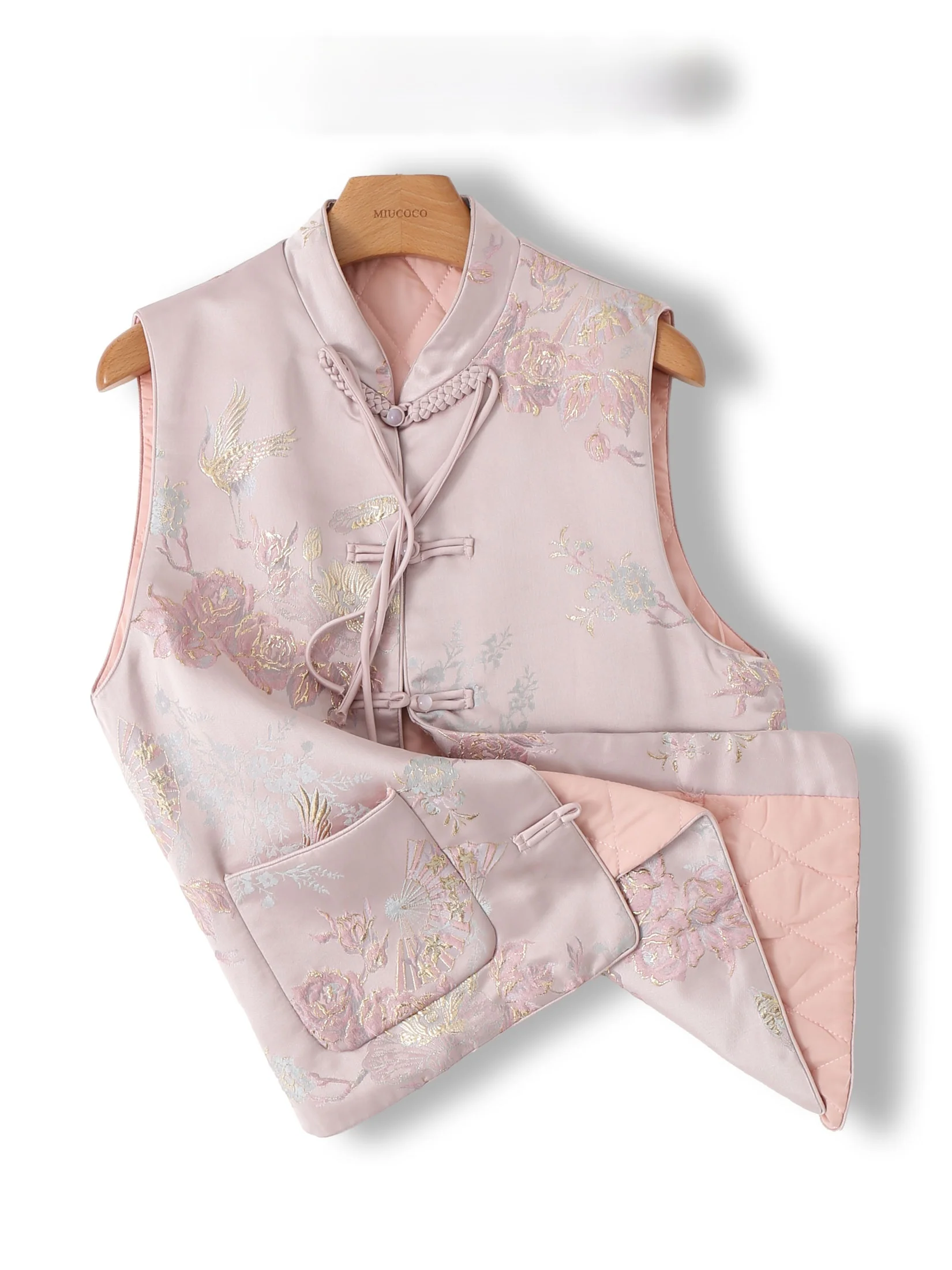 

Chinese Style Women's Jacket with Tassel Embroidered Cotton Strong Warmth Regular Length Single Button Closure Vest