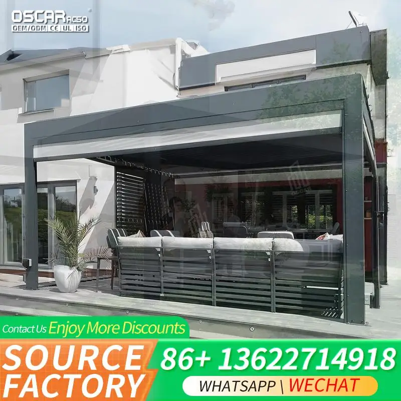 Retractable Mechanism for Pitched Roof Atrium Cover Lights Shades in Outdoor Patios Gardens Backyards pergola