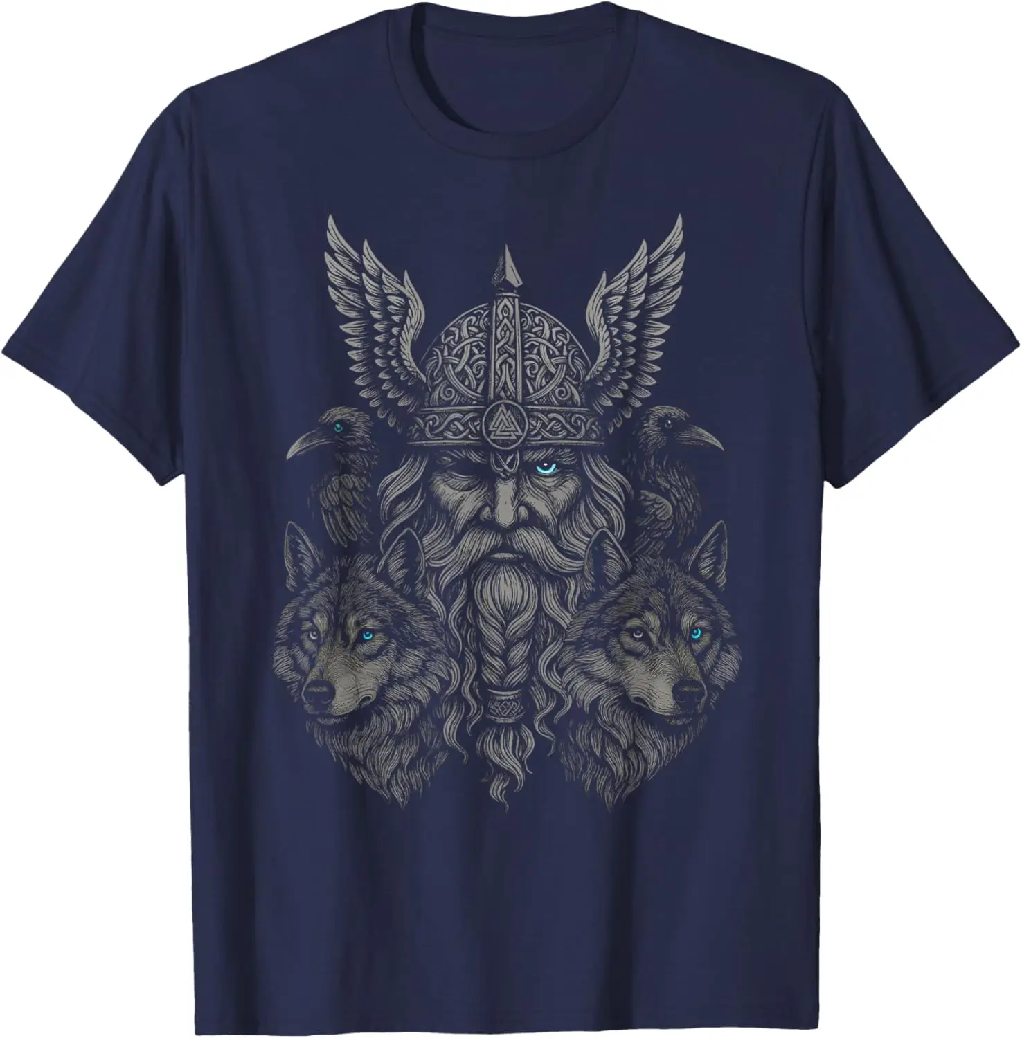 Valhalla Odin Animals Raven Wolf Nordic Myths T-Shirt 100% Cotton O-Neck Short Sleeve Summer Casual Mens T-shirt Streetwear