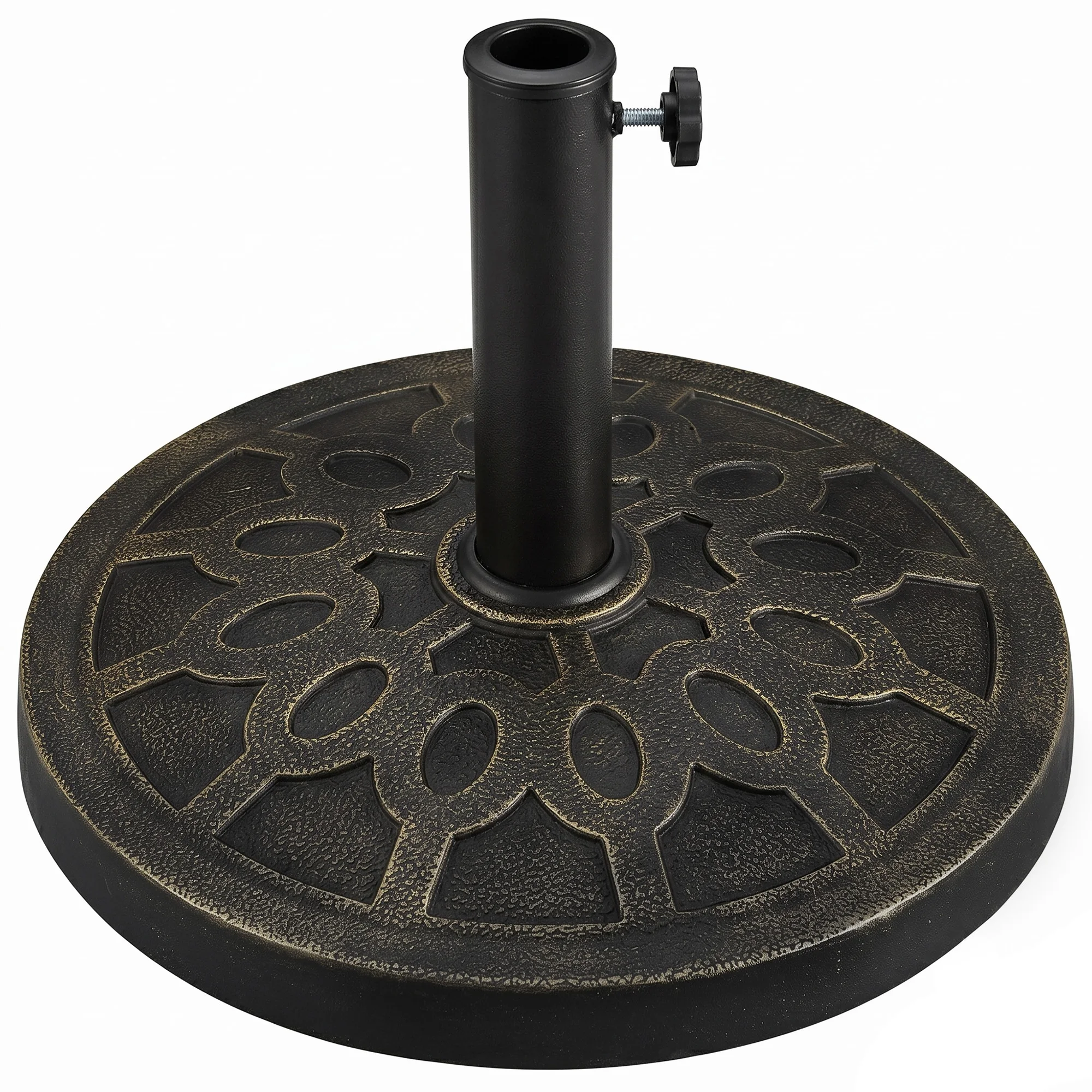 Round Decorative Cast Stone Umbrella Holder Base, 17.75-Inch, Bronze Finish