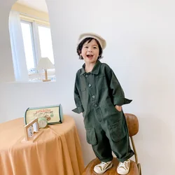 2024 Spring Unisex Boys Girls Overalls Kids Fashion Loose Trousers Korean Style Children Long Sleeve Jumpsuit Toddler Clothes