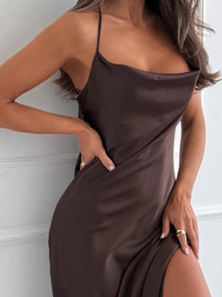 Sexy Off Shoulder Backless Hollow Gowns Women Fashion Embroidery Patchwork Satin Long Dress Casual Sleeveless Solid Party Dress