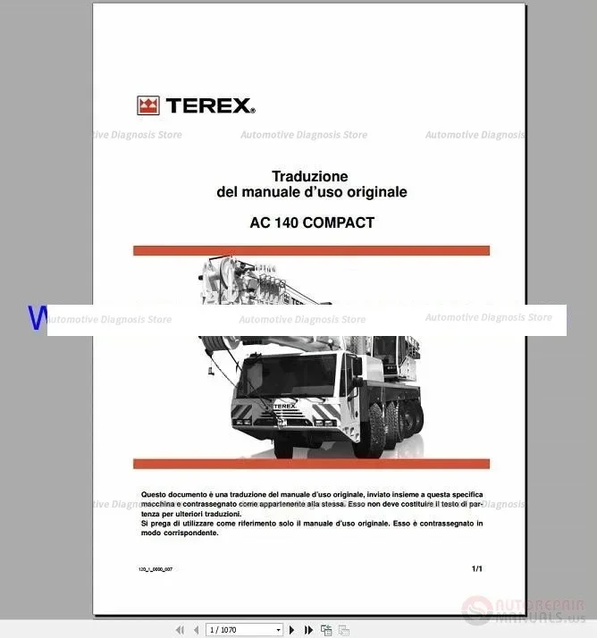 لـ Terex Crawler & Mobile Crane Full Shop Manual DVD