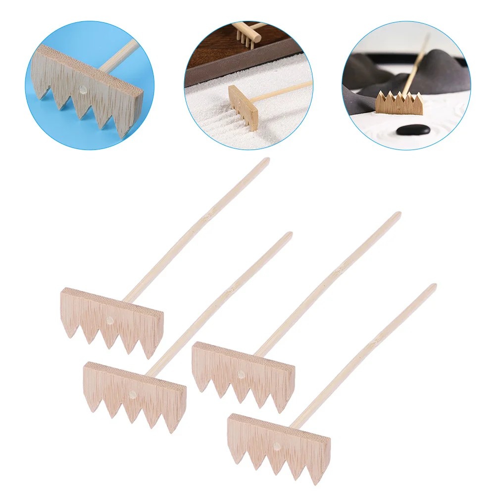 4Pcs Desktop Bamboo Rakes Handicrafts Miniature Rakes Sand Table Accessories Sand Smoothing Rake Mini Rake Toy