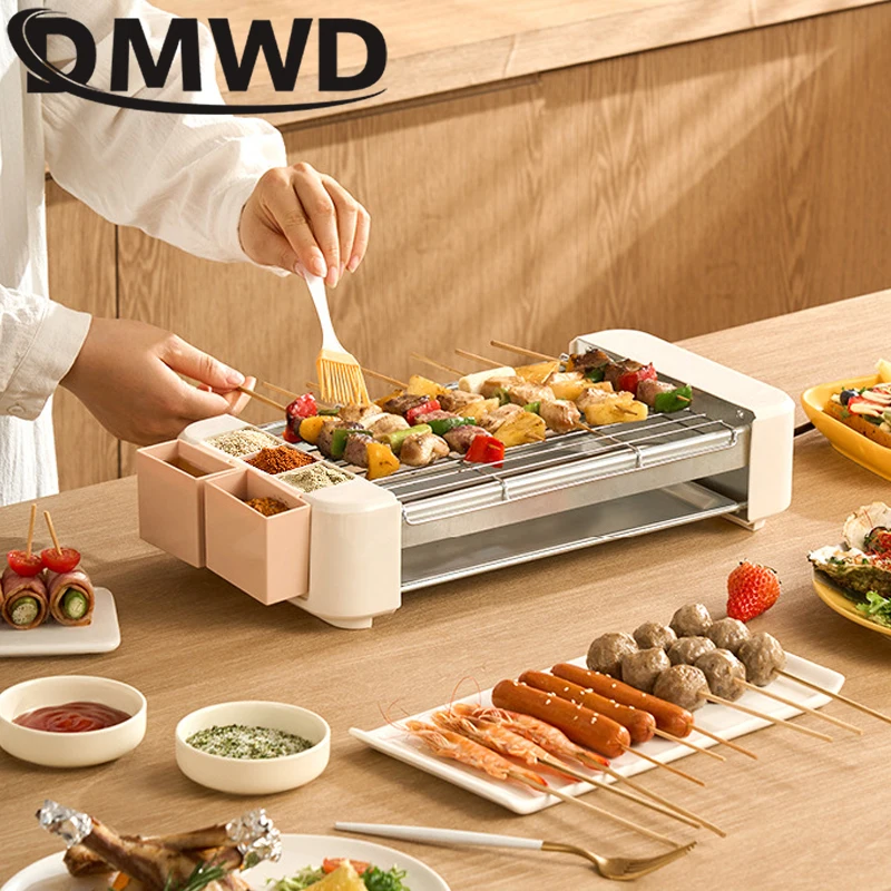 DMWD Household Electric Hot Dog Grill Mini 5 Rods Stainless Steel Roller Sausage Maker Corn Baking Barbecue Hotdog Machine