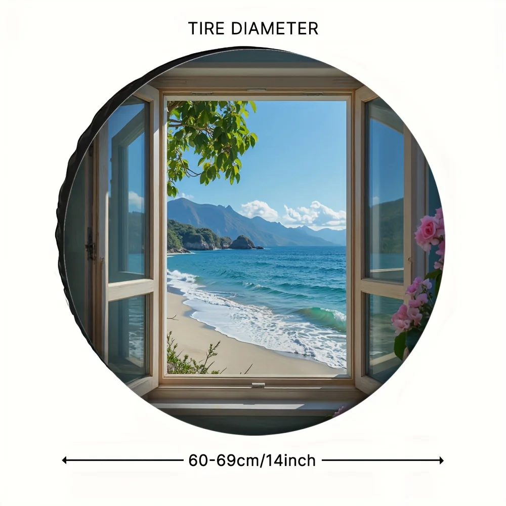 1pc 2D Flat Printing Universal Tire Cover Sea Pink Flowers (4) Polyester Without Electricity Car Decor Perfect For Construction