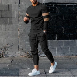 Men Long Sleeve Set For Man Retro Fashion Summer Design 3D Print T-Shirt Long Pants 2Pcs Outfit Clothing Sport Suit High Quality