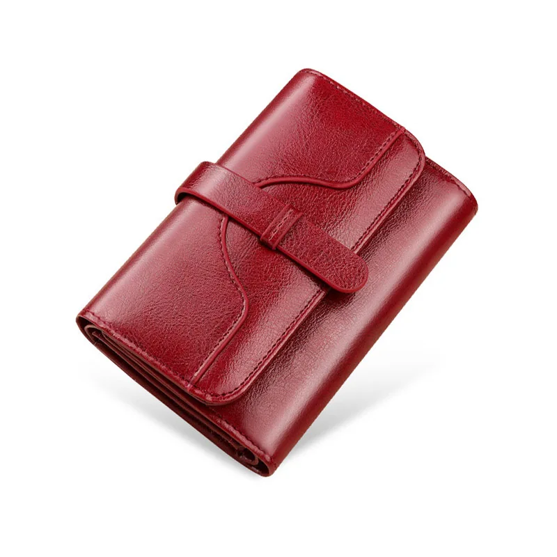 Red Genuine Leather Wallet Women Luxury RFID Card Holder Trifold Wallets Fashion Money Bag with Zipper Pocket Clutch Coin Purse