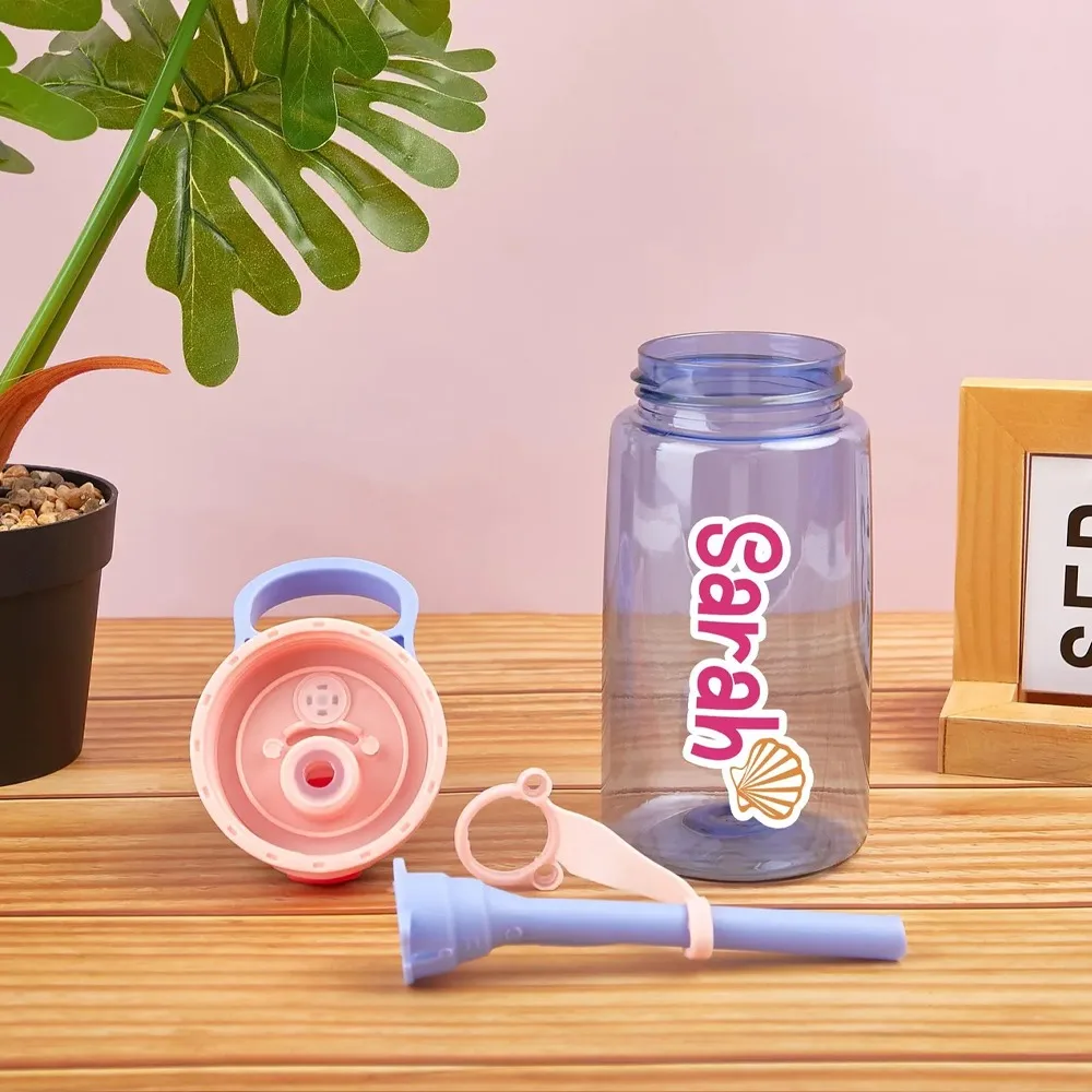 Personalized Customized Name Children's Straw Water Cup, Cute Heart-shaped Letter Portable Plastic Water Bottle, view 3