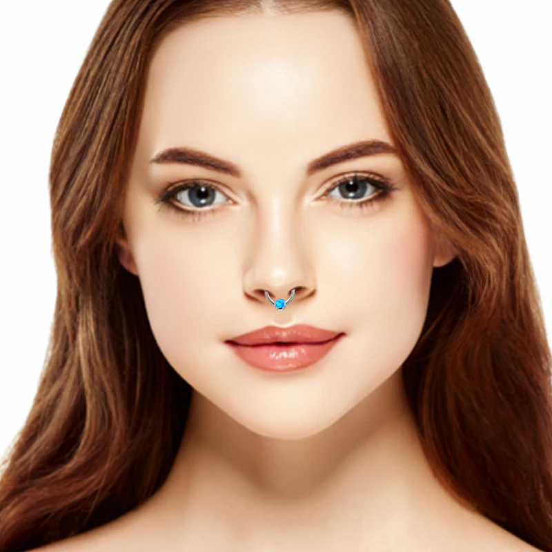 1PC G23 Titanium Opal Stone Captive Bead Rings Septum Nose Ring For Women Fashion Piercing Body Jewelry