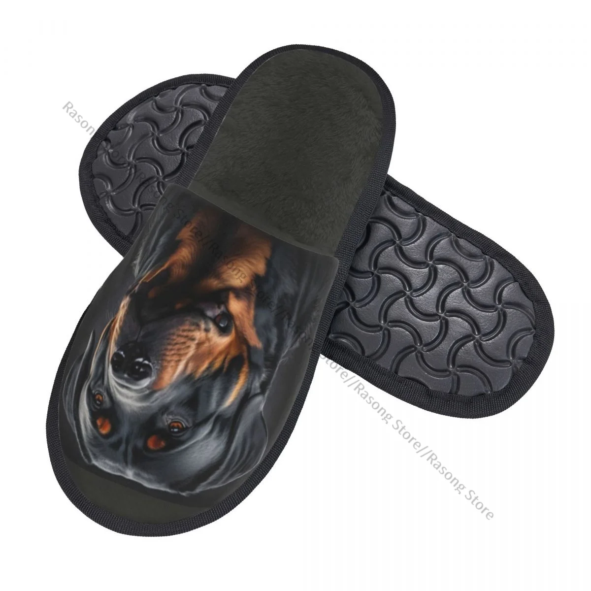 Rottweiler Dog Portrait Slipper For Women Men Fluffy Winter Warm Slippers Indoor Slippers