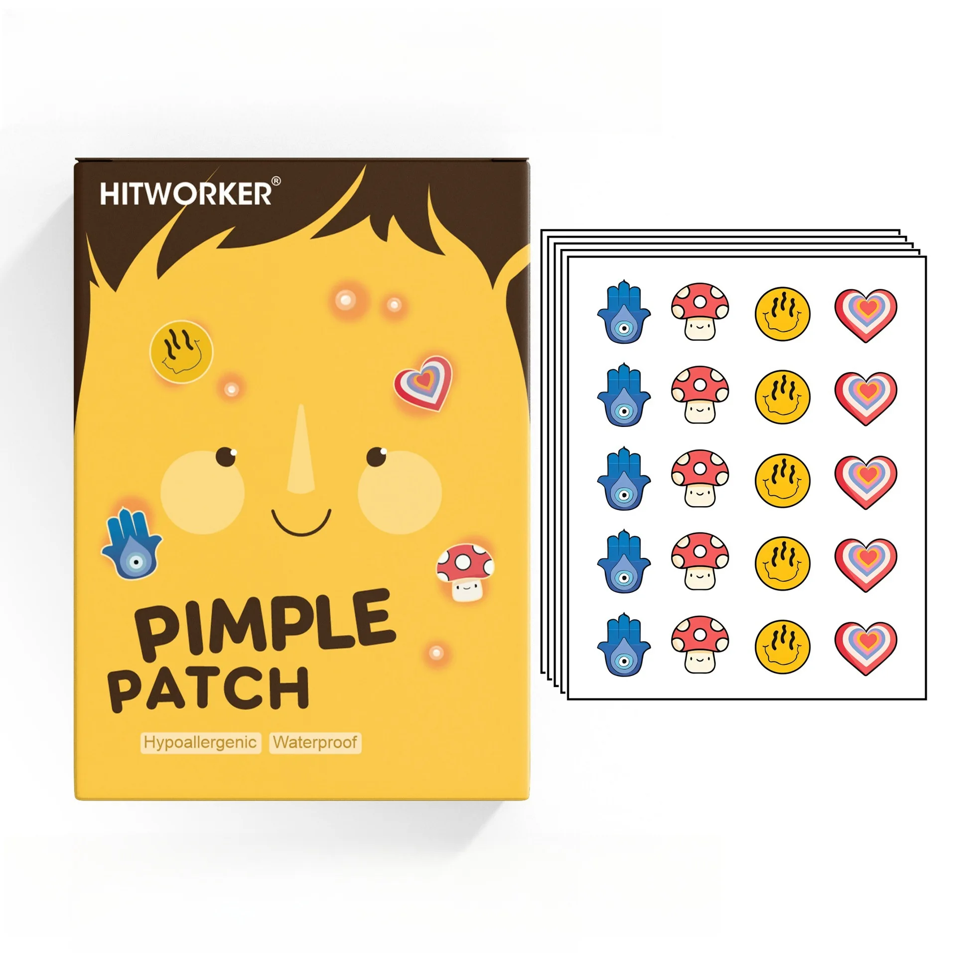 100Pcs Cute 4 Shapes Acne Pimple Patches, Mixed Design Hydrocolloid Blemish Stickers, Invisible Spot Covers for Facial Skin Care