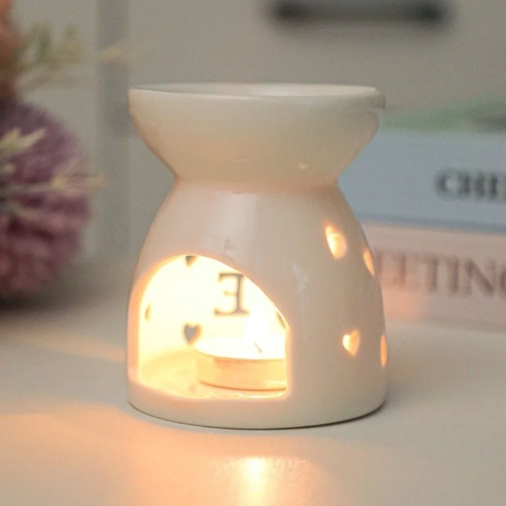 Decorative Ceramic Fragrance Lamp Hollow Design Heating Function Essence Oil Furnace Home Decor White Color Incense Burner Home
