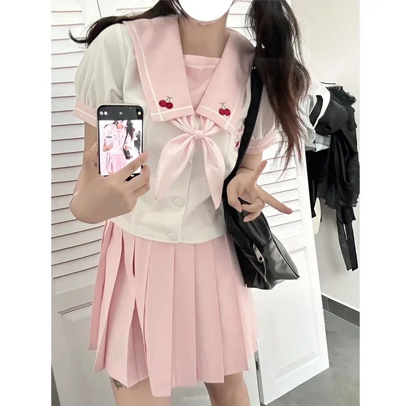 2023 Female Student Japanese Cute Pink Academy Feng Shui Handwear Short Sleeve Basic JK Student Beautiful Clothing Anime Cos Set