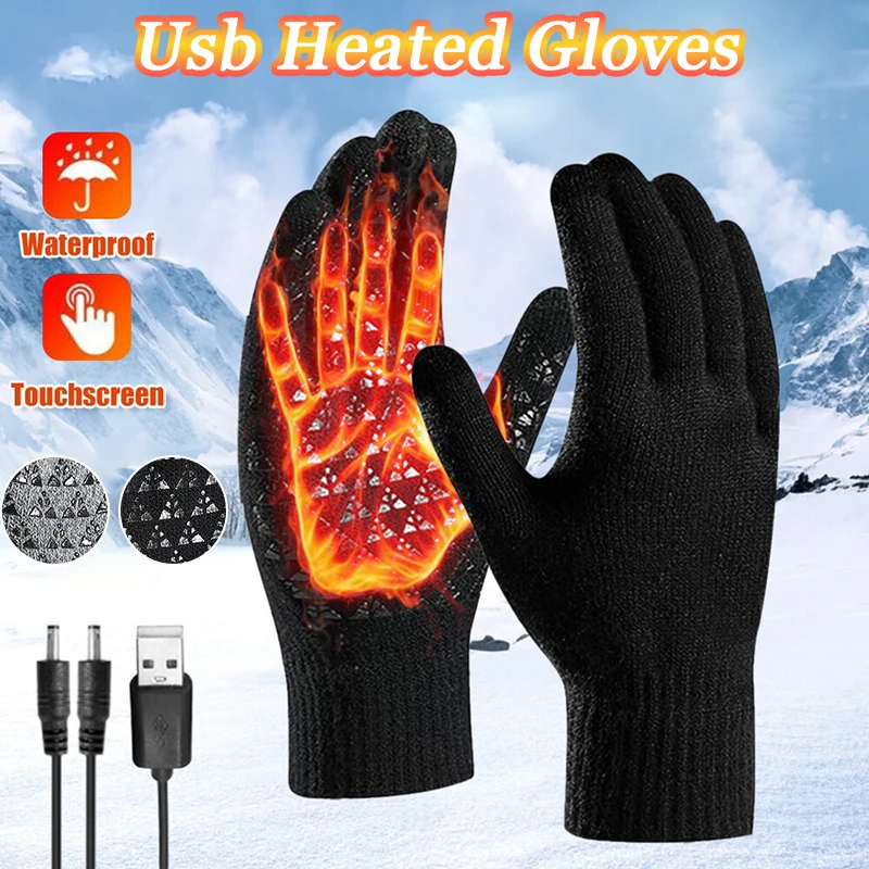 Guantes calefactables eléctricos con pantalla táctil, manoplas de esquí para montar al aire libre, guantes calefactables por USB para montañismo con mochila (sin batería)