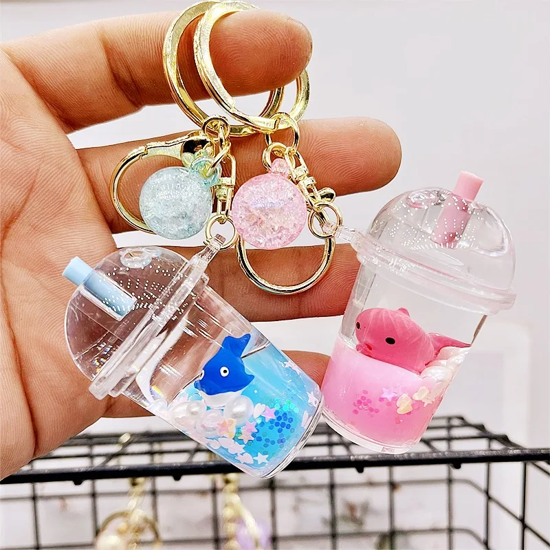 Acrylic Milk Bottle Milky Tea Cup Keychain Animal Floating Accessories Student Schoolbag Car Small Pendant