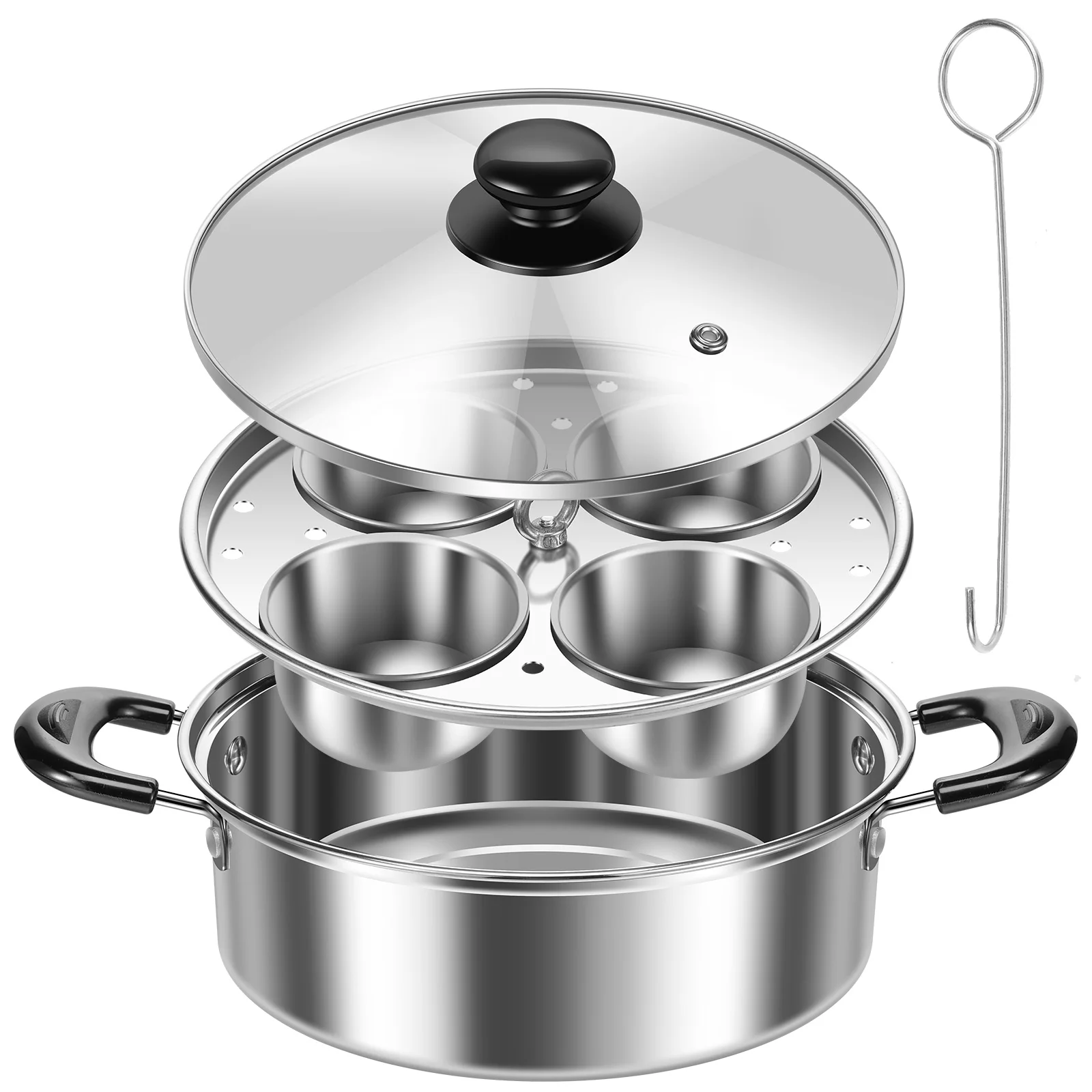 

Яйцеварка из нержавеющей стали, яичный горшок, многофункциональная пароварка, маленькая бытовая пароварка для тушения супа с 4 маленькими чашками