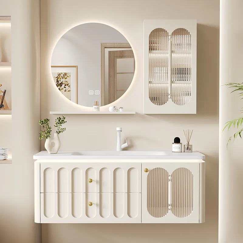 

creative aesthetic Bathroom set white cream style washstand mirror cabinet smart multifunctional baños completos home furniture