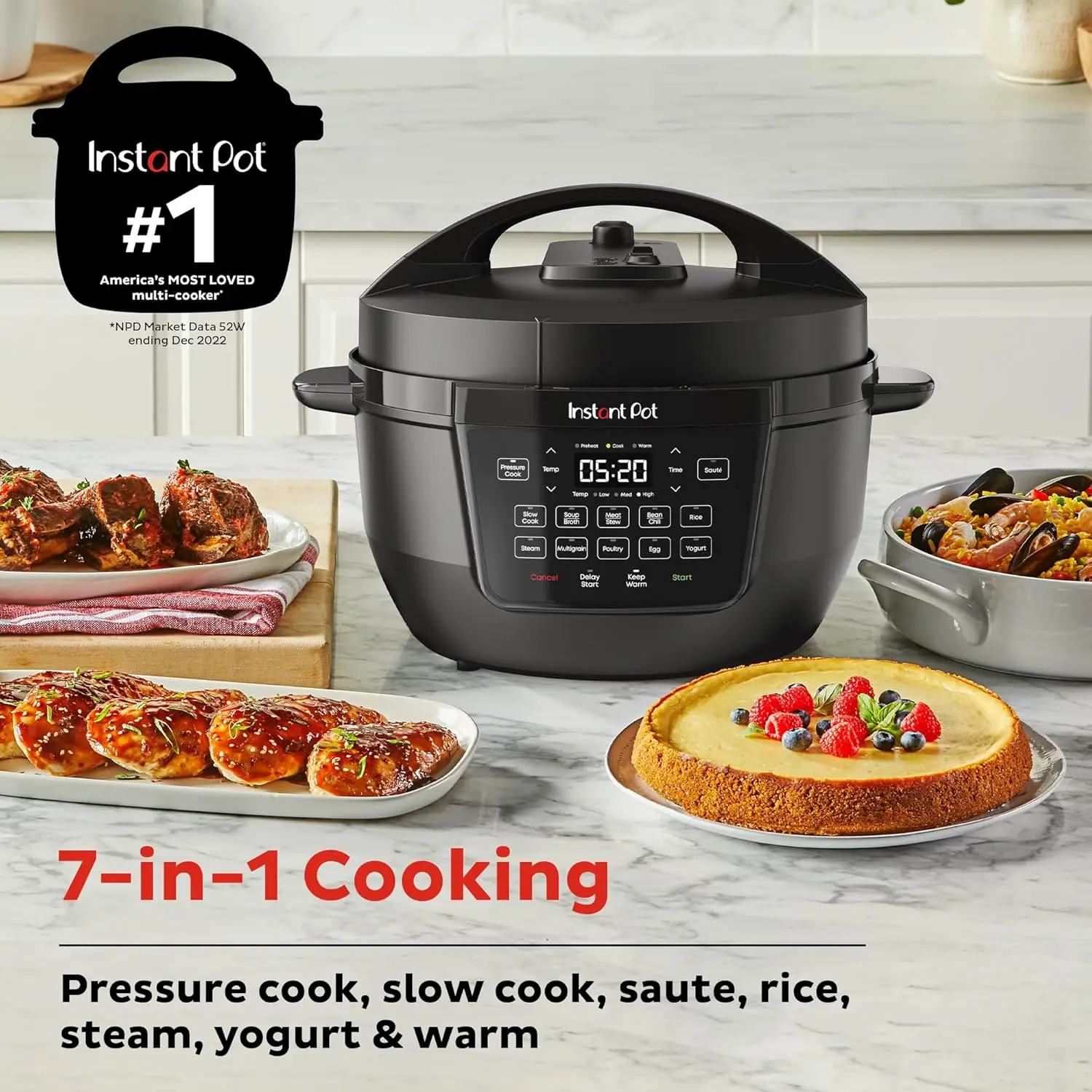 7.5 Quarts, Large Searing Base, WhisperQuiet Steam Release, 7-in-1 Electric Multi-Cooker, Pressure Cooker