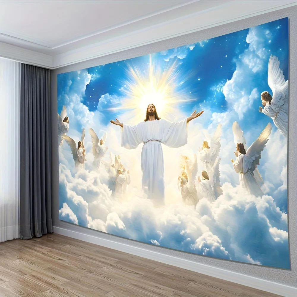 1PC Christian Jesus Tapestry | Vibrant Sky Pattern | Machine Washable | Indoor/Outdoor Party & Living Room