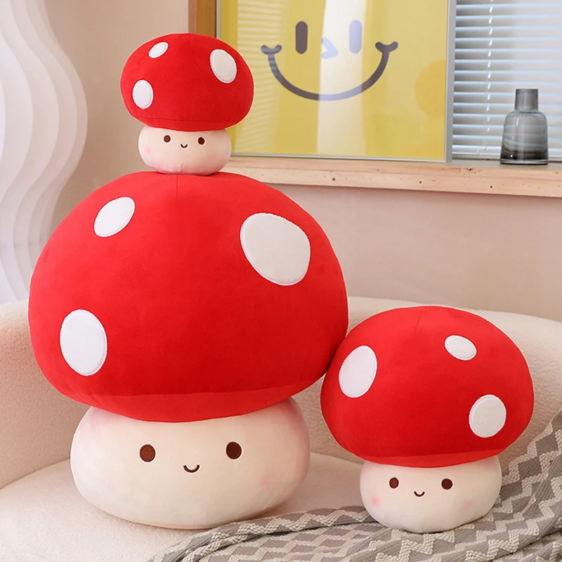 Kawaii Mushroom Doll Plush Toy Stuffed Squishy Food Plant Pillow Giant Red Brown White Emotion Plushie Peluche Decor Kids Gift