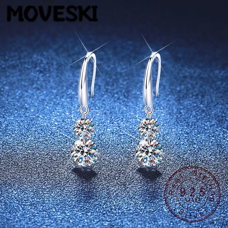 

Серьги-подвески MOVESKI из стерлингового серебра 925 пробы с двойными круглыми муассанитами, сверкающие свадебные украшения для женщин