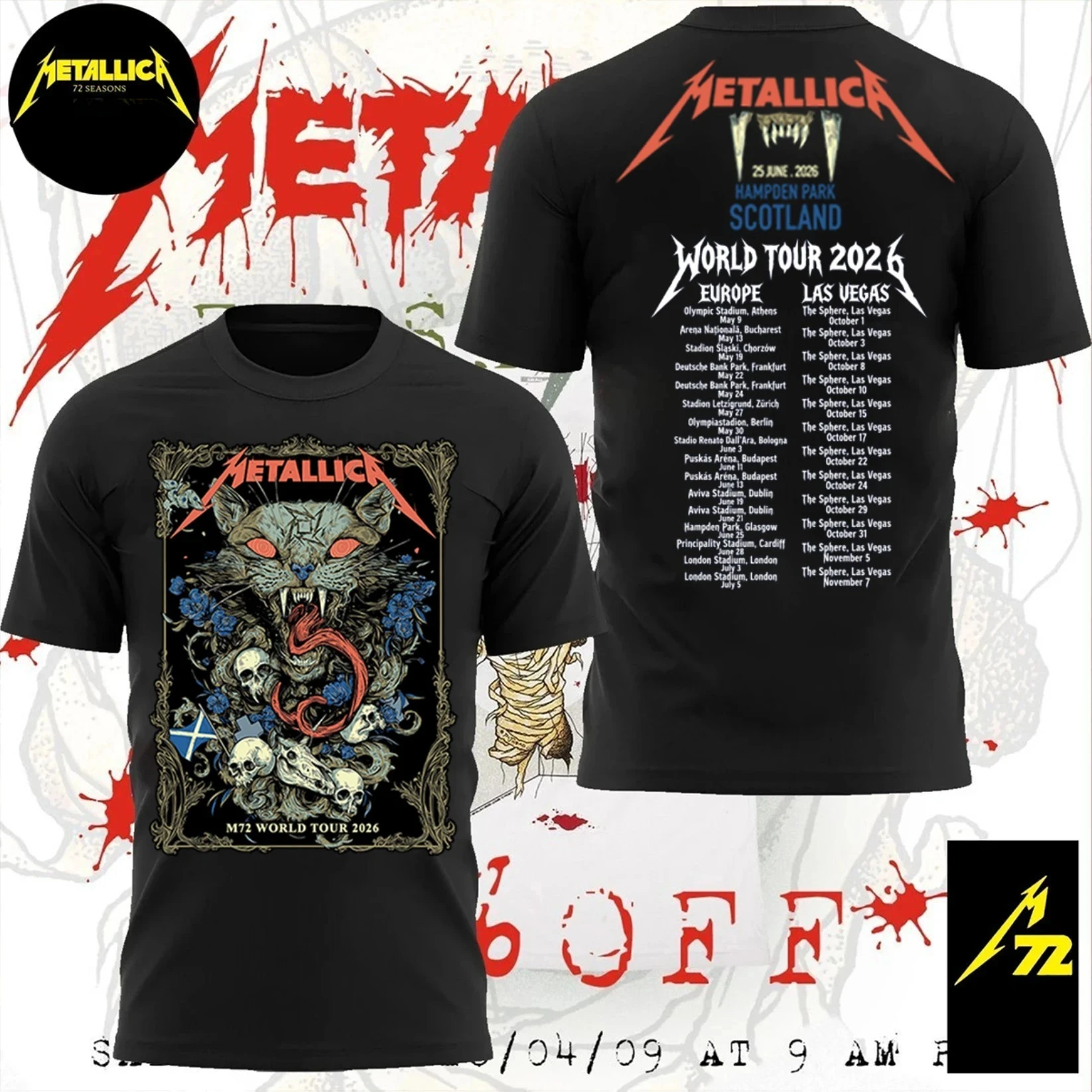 Metallica M72 Glasgow Scotland 2026 Hampden Park The Wild Cat Band T-Shirt Cotton Graphic Tee Men Women Summer Streetwear