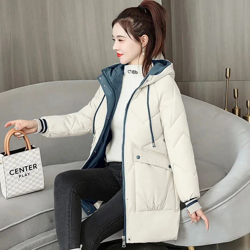 2023 New Winter Jacket Thicken Overcoat Parka Down Cotton Coat Women\'s Long Hooded Bread Clothes Korean Loose Casual Outwear