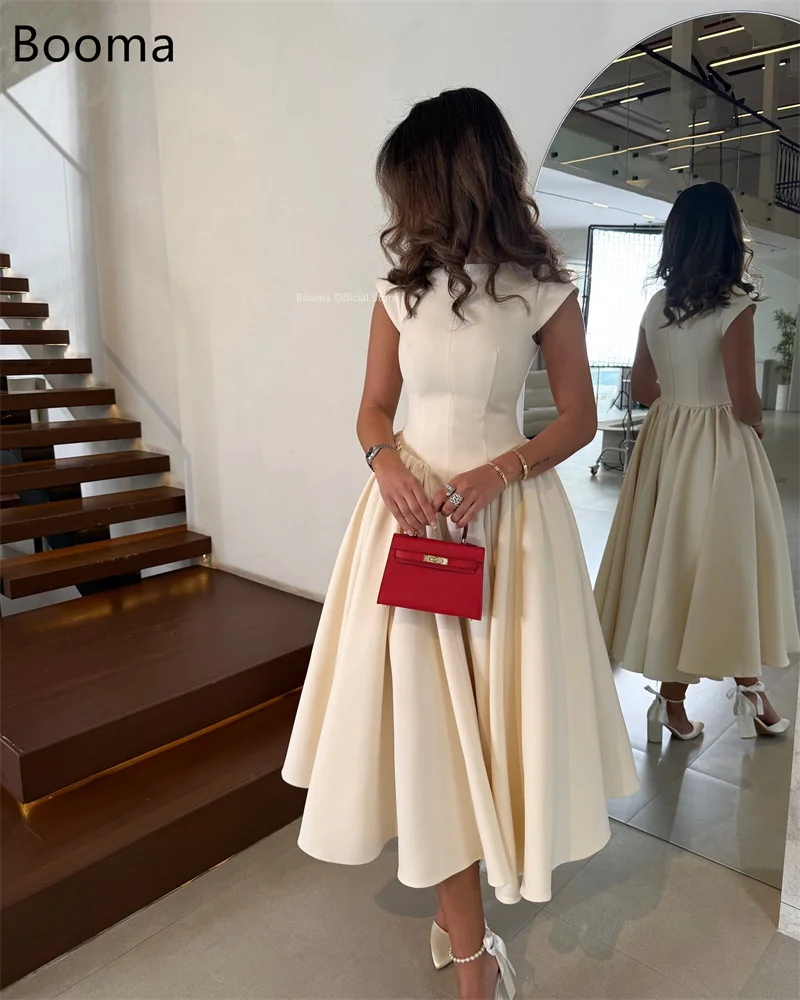 Booma – robe de bal trapèze en Satin pour femmes, tenue de soirée Simple, sans manches, col rond, personnalisée, 2025