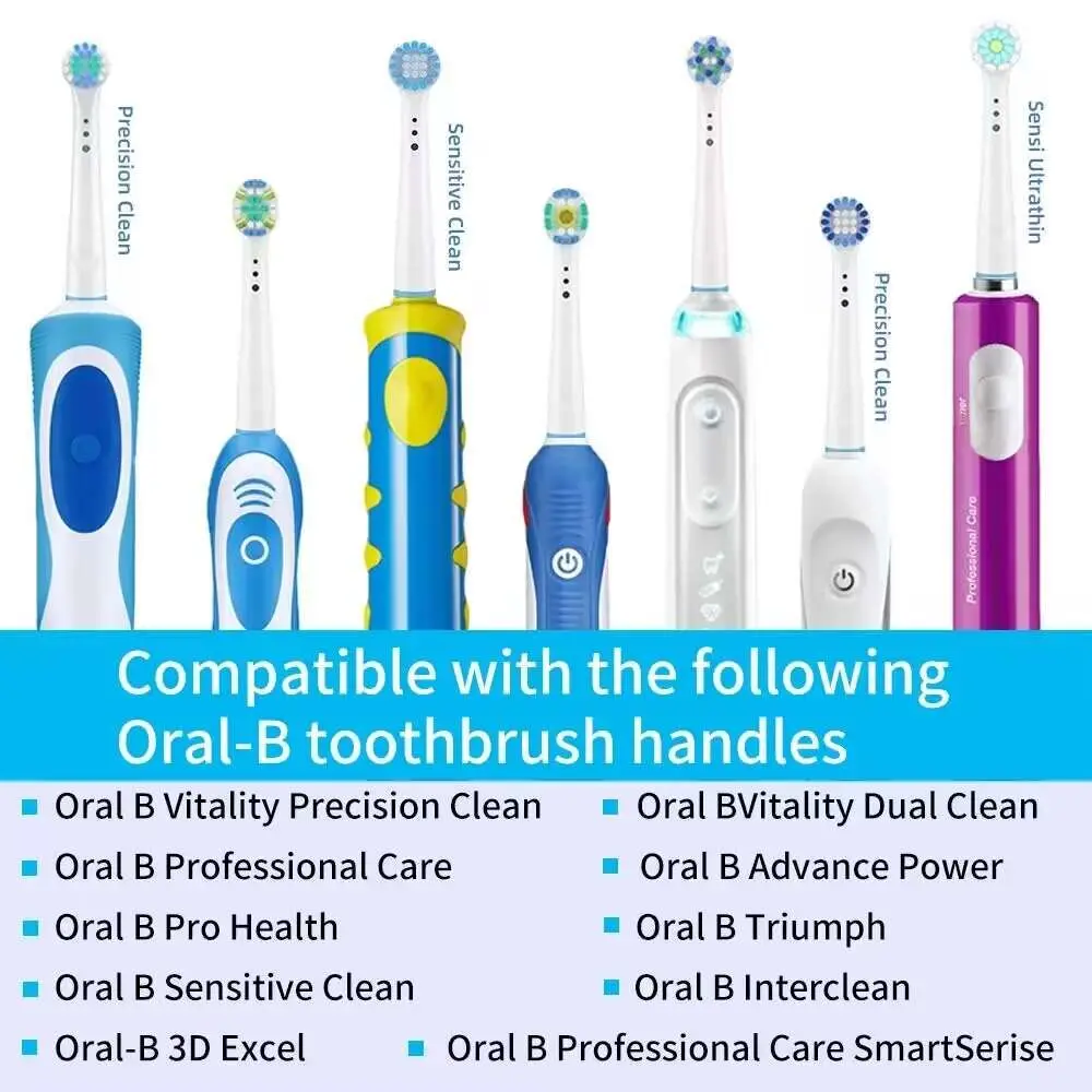 Escova de Substituição para Escova de Dentes Elétrica Oral-B, Fit Advance Power, Pro Health, Triunfo, Excel 3D, Vitalidade, Precision Clean, 16 Pcs