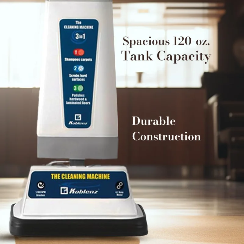เครื่องทําความสะอาดแชมพูและขัดเงา Koblenz, เครื่องทําความสะอาดพื้นพร้อมมอเตอร์ 1100 รอบต่อนาที, สายไฟ 5', ถัง 120 ออนซ์, การตั้งค่าความเร็ว 2 ระดับ