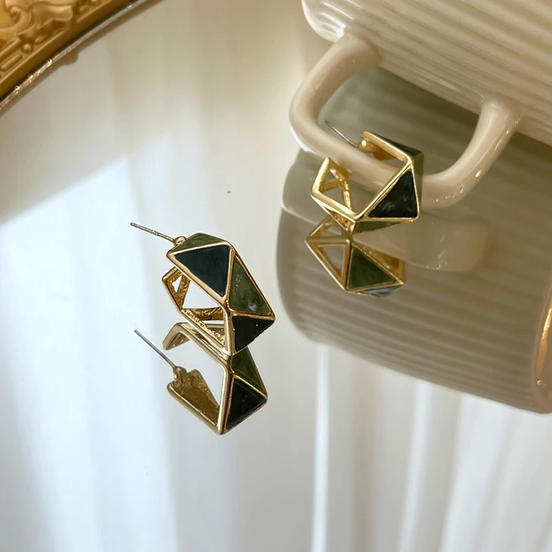 925 Silver Needle Fashion Jewelry Green Enamel Earrings 2022 New Trend Geometric Drop Earrings For Women Accessories