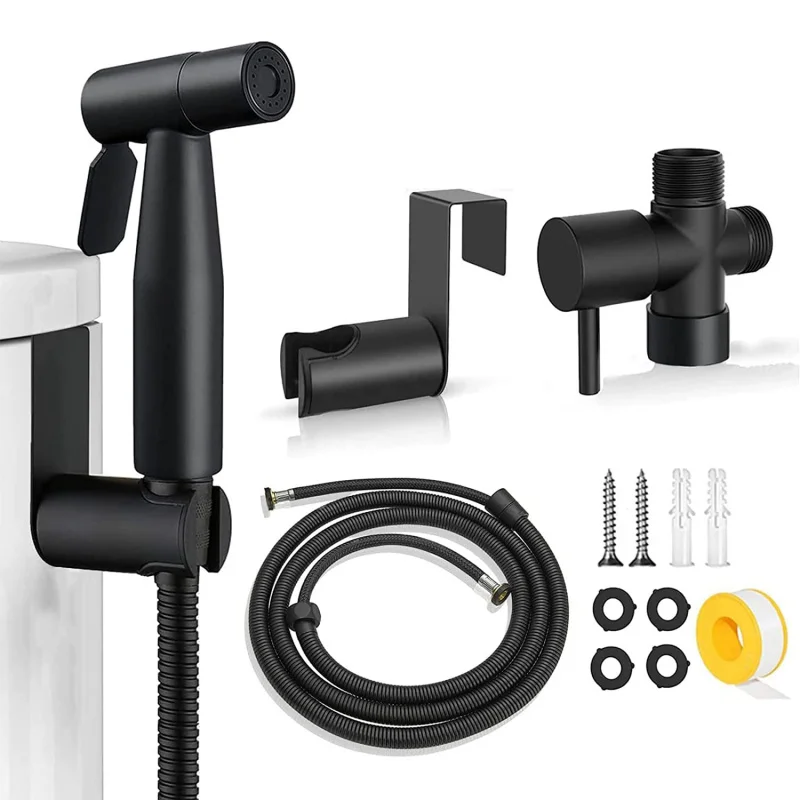 

Bathroom Bidet Faucet 304 Stainless Steel Bidet Set Toilet Flusher Booster Nozzle Black Handheld Bidet Faucet