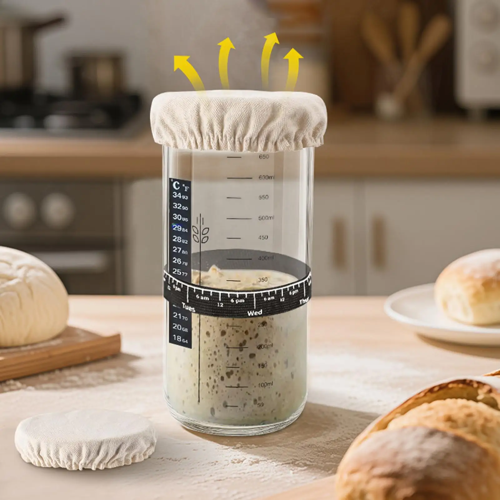 Reusable Elastic Linen Fermentation Cover 4Pcs Breathable Dustproof protective Sleeve For Home Bread Fermenting