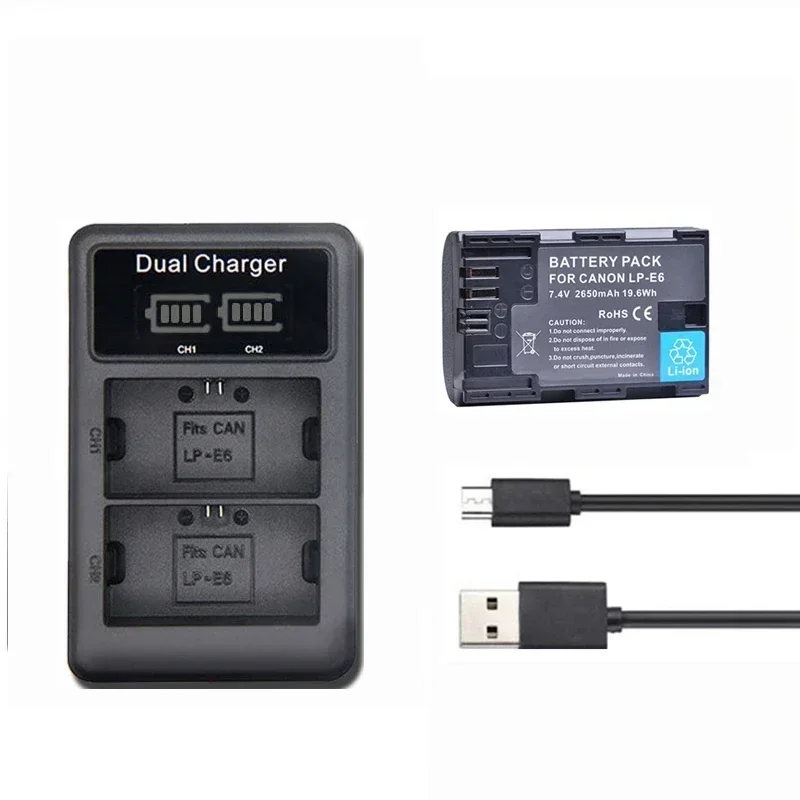 Оригинальный аккумулятор LP-E6 2650 мАч LPE6 для Canon EOS R R5 R7 R6 R5C 60Da 60D 70D 80D 90D 5DSR 5Ds 5D 6D 7D Mark II