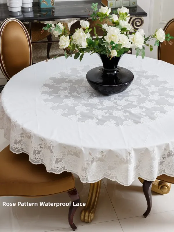 

Водонепроницаемая круглая скатерть из ПВХ с европейским кружевом, для круглых столов, всесезонная, для повседневного использования, подходит для любых сценариев.