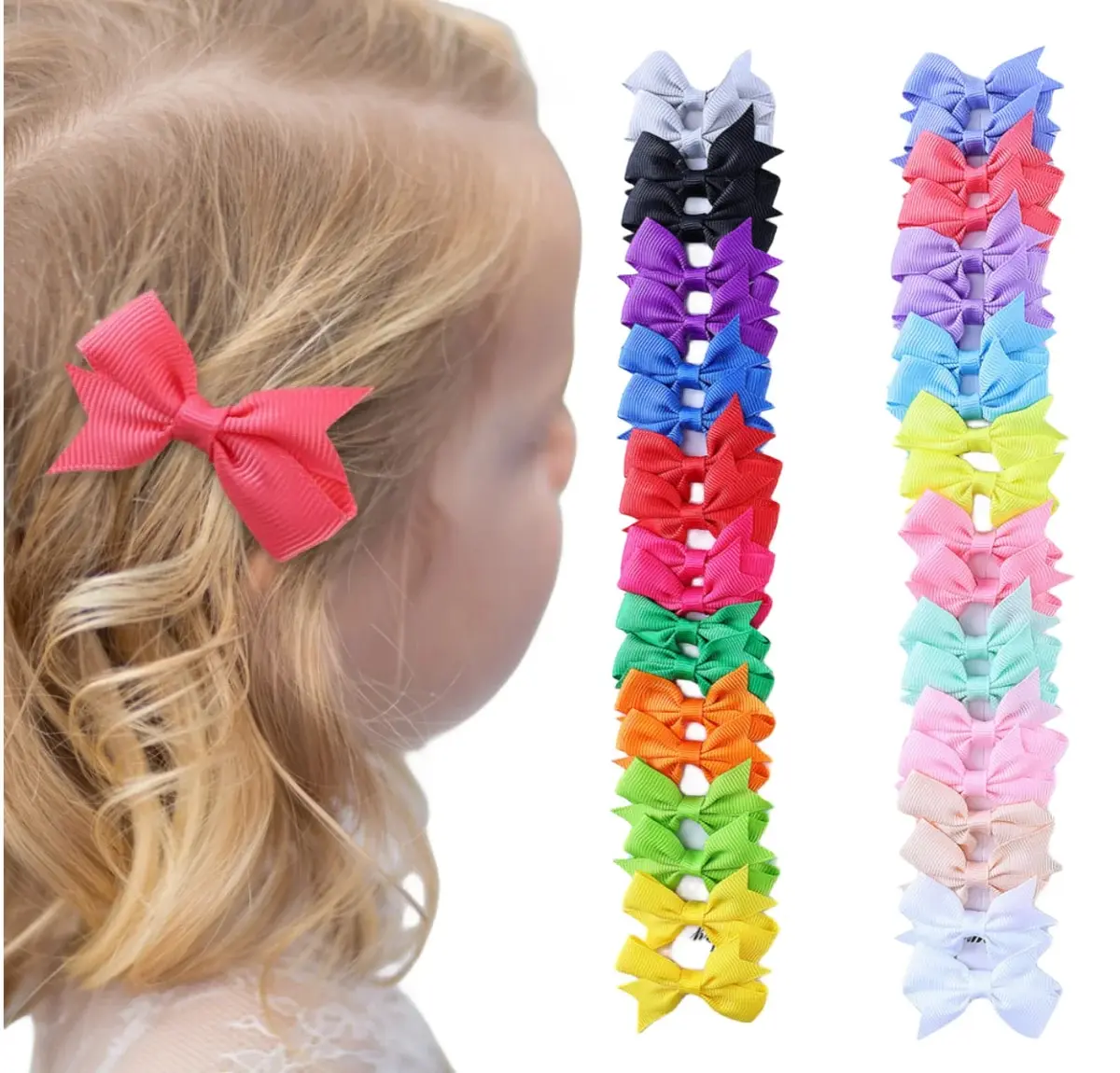 40PC Sweet and Cute Hair Bows Hair Clips Solid Color Satin Ribbon Hair Clip Hair Accessories for Girls Kids Headwear Hairpin