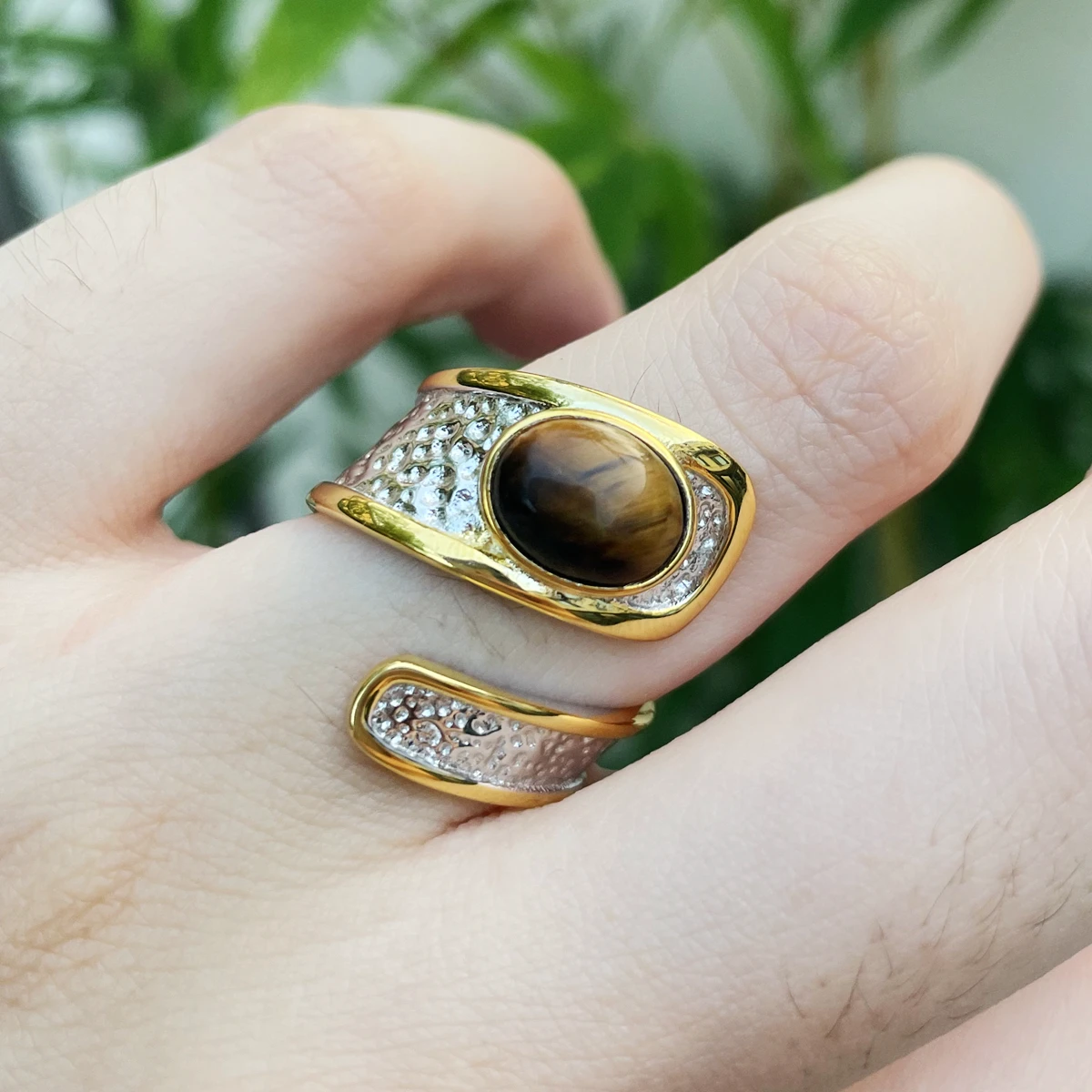Lii Ji 925 Sterling Silver Opal Amber Lapis Amethyst Kyanite Labradorite Rings Vintage Personality Geometry Adjustable Ring