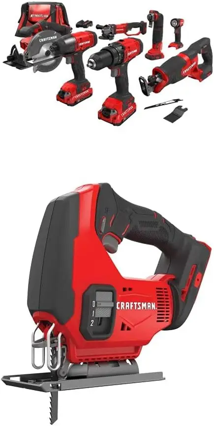 CRAFTSMAN Cordless Drill Combo Kit, 7 Tool & Jig Saw (CMCK700D2 & CMCS600B)