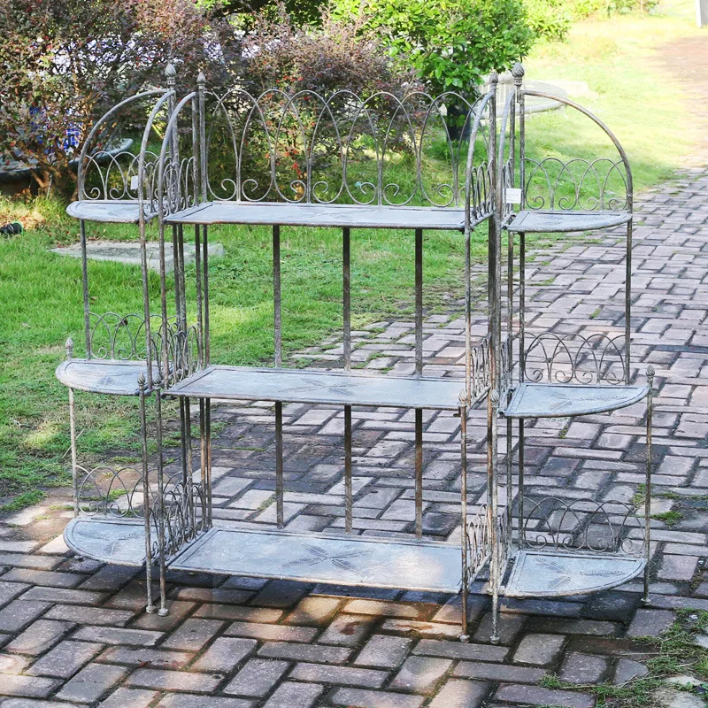 Production Order Retro Outdoor Wrought Iron Multi-layer Flower Stand Green Plant Shelf Balcony Garden Garden Flower Display